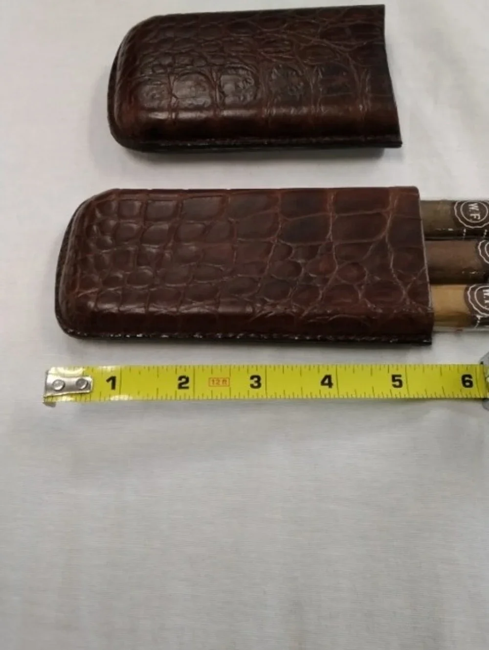 Croc-Embossed Brown Leather Cigar Holder - Men Accessories